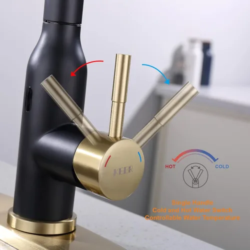 Miniatura 5 de Grifo de Cocina sin Contacto, KEER Sensor de Movimiento Inteligente sin Manos de Mango Único con Resorte para Fregadero de Cocina con Rociador Oro