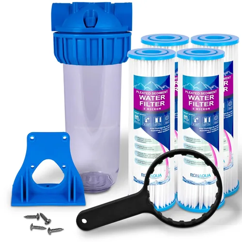 Sistema de filtro de agua estándar transparente de 10 pulgadas para toda la casa con válvula de alivio de presión, puerto de latón de entrada/salida