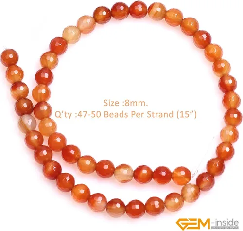 Miniatura 2 de GEM-Inside - Cuentas sueltas de cornalina roja y naranja, cuentas de energía natural para hacer joyas, redondas, facetas de 0.315 in, 15 pulgadas