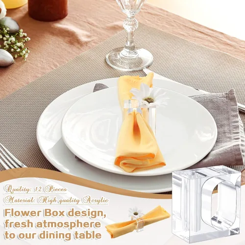 Miniatura 7 de Meanplan 12 servilleteros de flores de acrílico transparente, juego de floreros cuadrados a granel para bodas, decoración de mesa de banquetes