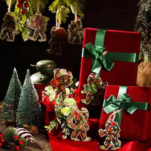 Miniatura 4 de Kathfly Bigfoot - Adorno de Navidad de madera Sasquatch colgante Bigfoot divertido árbol de Navidad, decoración de gorila, adornos colgantes