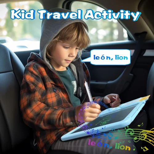 Miniatura 5 de Tarjetas flash hablantes en inglés y español, tableta de escritura LCD de 8 pulgadas para niños de 3 a 12 años, 510 palabras visuales bilingües