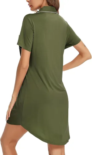Miniatura 127 de Samring Camisón de pijama para mujer, manga corta/larga, con botones, camisón para dormir, camisón para novio, talla XXL