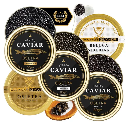Miniatura 11 de BESTER CAVIAR Royal Beluga - Juego de muestras híbridas de 1.05 onzas (1.06 oz) - Paquete de muestras de esturión Huso huso x Baerii - Juego