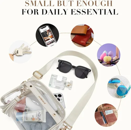 Miniatura 4 de Missnine Bolsa transparente – Bolso pequeño aprobado por estadios para mujer – Bolsa cruzada para conciertos y eventos deportivos Cocodrilo blanco