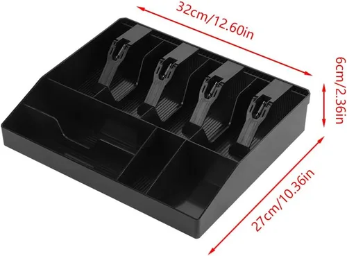 Miniatura 3 de Bandeja de inserción de cajón de efectivo de 12.6 in x 10.6 in, 4 ranuras para billetes, caja organizadora de dinero para relleno de efectivo