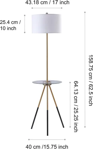 Miniatura 5 de Versanora Myra - Lámpara de pie con trípode de lectura moderna con puerto USB y mesa de cristal, pantalla blanca, acabado negro