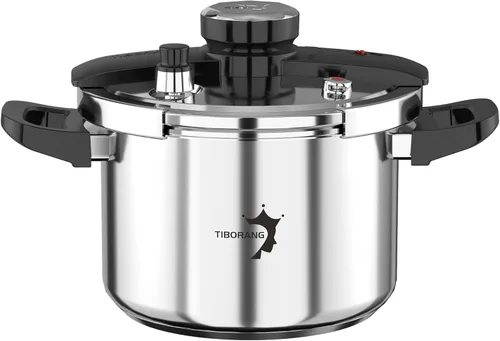 TIBORANG Olla de presión de acero inoxidable de 6.3 QT, [Multi-cocina para estufa de gas e inducción] [Ahorra 70% del tiempo de cocción] [Operación