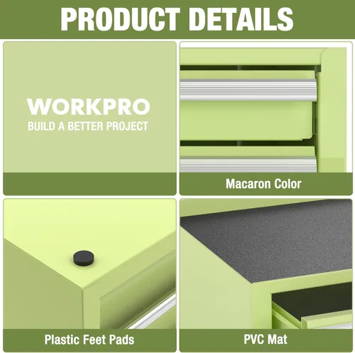Miniatura 3 de WORKPRO Mini caja de herramientas de 12.5 pulgadas con 2 cajones y 1 almacenamiento superior abierto, pequeño baúl de herramientas de metal