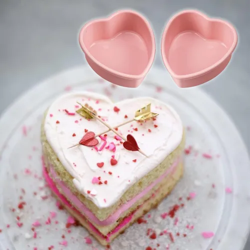 Miniatura 6 de Mini molde de silicona de 4 pulgadas para tartas de corazón, paquete de 2 moldes antiadherentes para el día de San Valentín, aniversario