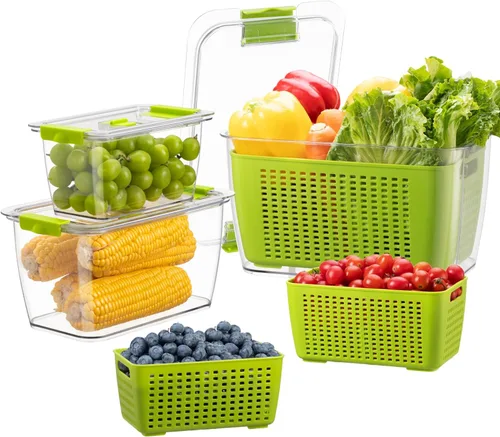 Miniatura 14 de LUXEAR Recipiente fresco, paquete de 3 recipientes para guardar productos, sin BPA, organizador de refrigerador para verduras, frutas y ensaladas