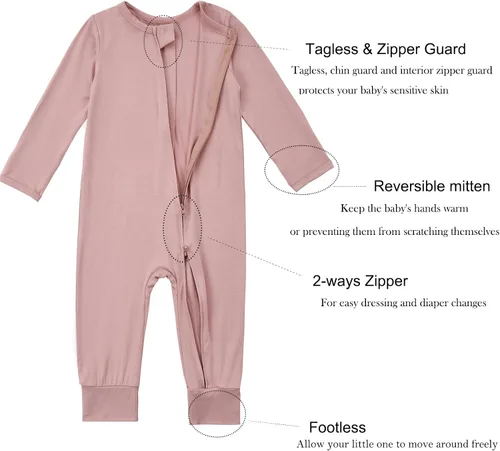 Miniatura 5 de Aablexema Pijama sin pies con cremallera y mitón, rayón de bambú, pijama de manga larga para bebé