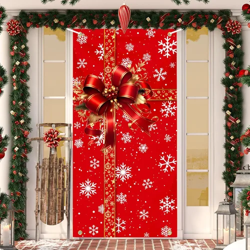 Miniatura 11 de Cubierta de puerta de Navidad, muñeco de nieve, decoración de fondo de fotografía grande, cartel de porche para invierno, interior y exterior