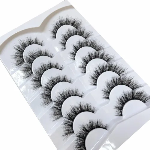 Miniatura 654 de Pooplunch - Pestañas postizas finas de visón sintético, estilo ojo de gato, naturales, cruzadas, tipo racimo, efecto 8D de volumen, tiras