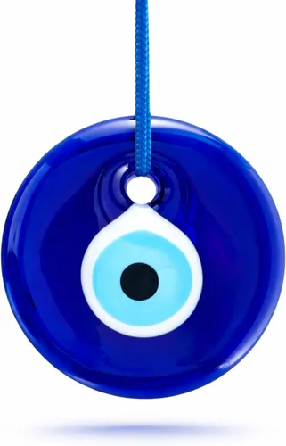 Adorno colgante de pared de cristal azul de ojo turco de 3 pulgadas, decoración contra el mal de ojo, amuleto turco hecho a mano, amuleto de