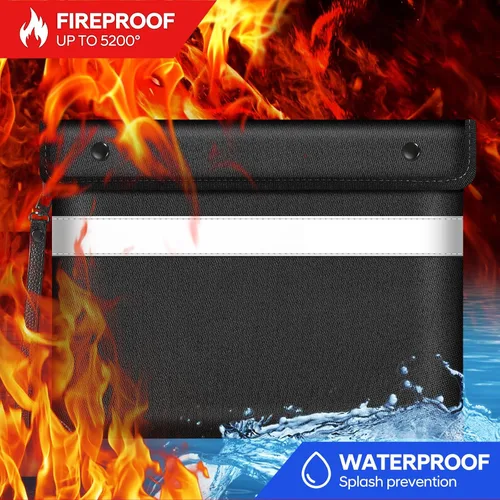 Miniatura 3 de Bolsa de dinero a prueba de fuego para dinero en efectivo de 5200 ℉ con aislamiento térmico, bolsas de documentos impermeables e ignífugas con tira
