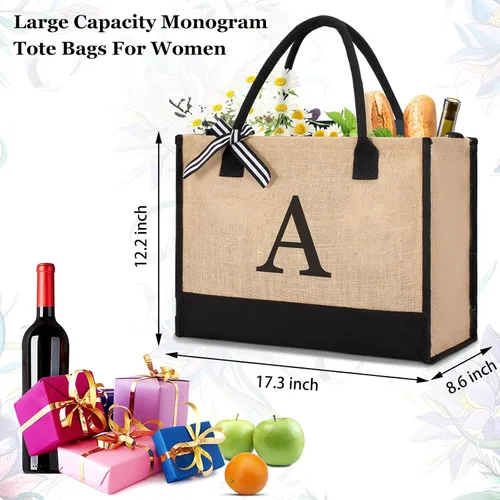 Miniatura 120 de Initial Canvas Tote Bag Birthdays Gift for Women Mom Teacher Friend Bridesmaid,Custom for Wedding Beach Holidays