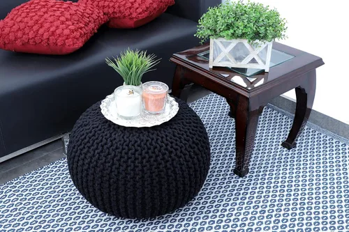 Miniatura 8 de FRELISH DECOR - Puf redondo otomano tejido a mano, 100% algodón, puf de punto, silla de suelo para sala de estar, reposapiés de dormitorio para sofá