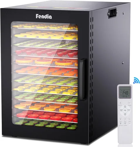 Deshidrator de alimentos para charqui, 12 bandejas grandes de acero inoxidable, deshidratador de frutas de 1200W con control remoto, temporizador de