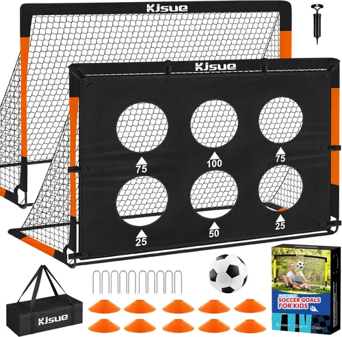Miniatura 10 de Juego de portería de fútbol infantil para patio trasero – 2 porterías de fútbol de 6 x 4 pies, equipo de entrenamiento, red de fútbol para niños