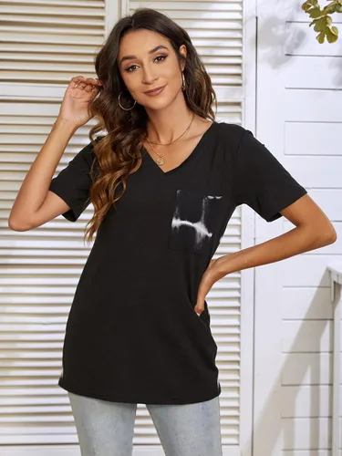 Miniatura 2 de Blooming Jelly Blusas de manga corta con estampado de leopardo para mujer, cuello en V, con bolsillo