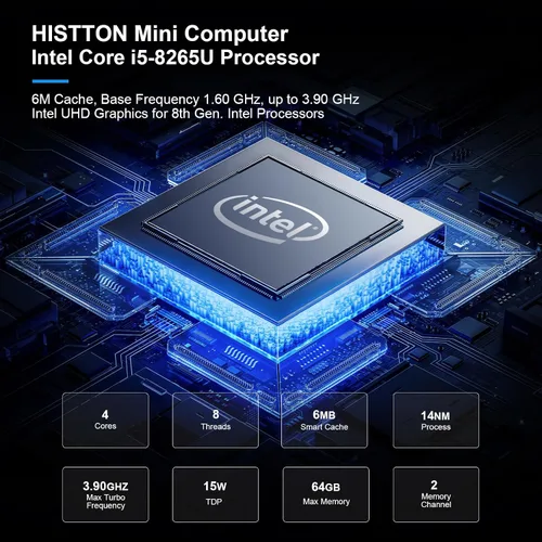 Miniatura 2 de HISTTON Mini computadora Windows 11 Pro, Mini PC de escritorio Core i5-8265U, DDR4 8 GB de RAM, SSD de 128 GB, Micro PC, Dual LAN, BT4.2, Mini PC