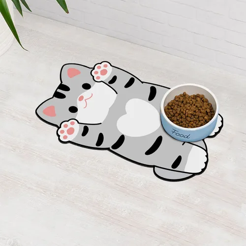 Miniatura 7 de Tapete de comida para gatos de interior – Sin manchas fácil de limpiar suministros para mascotas – Cuencos para gatos