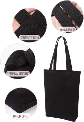 Miniatura 6 de Lily Queen - Bolsa de lona natural reutilizable para compras, Negro - Paquete de 12