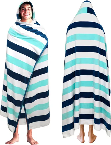 Miniatura 19 de COTTON CRAFT - Toalla de playa extra ancha con rayas ombre para dos, 147.3 x 172.7 cm - Algodón puro - Tela jacquard doble gruesa de felpa súper