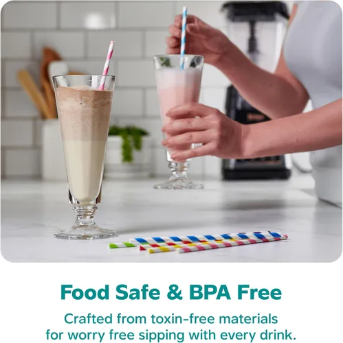 Miniatura 6 de GUSTO Paquete de 200 popotes de papel a rayas, resistentes y no se empañan, 100% biodegradables, tinta apta para alimentos y varias capas para un