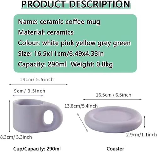 Miniatura 7 de Taza de café de cerámica, juego de tazas de café de cerámica de 10 onzas, tazas de capuchino de porcelana para café con leche, juego de tazas