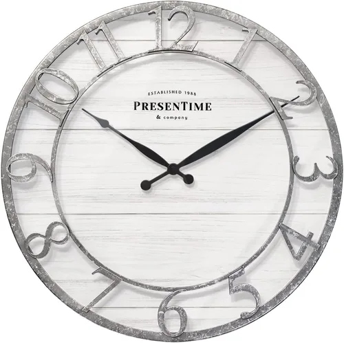 Presentime & Co - Reloj de pared de la serie Farmhouse de 21 pulgadas, estilo Shiplap, número arábigo 3D elevado, acabado galvanizado. Decoración de