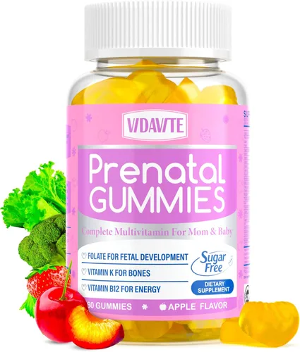 VIDAVITE Gomitas prenatales sin azúcar, más de 30 nutrientes (colina, folato, hierro, vitaminas) para apoyo fetal y neuronal, huesos, energía e