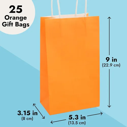 Miniatura 4 de BLUE PANDA Paquete de 25 bolsas de regalo naranjas con asas, pequeñas bolsas de papel para cumpleaños, bodas, minoristas (5.3 x 3.2 x 9 pulgadas)