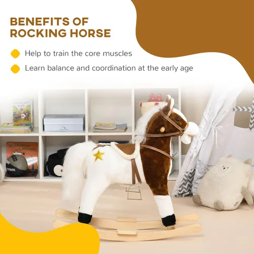Miniatura 5 de Qaba Caballo Mecedor con Sonido, Caballo para Montar con Silla, Mecedora para Niños, Regalo para Niños de 3-8 Años, Marrón