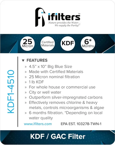 Miniatura 2 de iFilters Reemplazo del filtro de agua KDF/GAC de 25 micras de 10 x 4.5 pulgadas para toda la casa 100% compatible con MWH-D-WELL, GE FXHTC