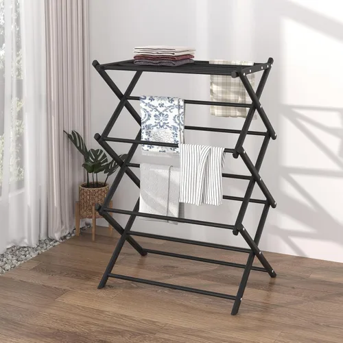 Miniatura 3 de Tendedero Plegable para Interior, para Secar y Colgar Ropa, Porta Toallas (Negro)