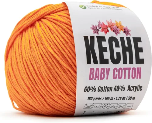 Miniatura 36 de Keche Hilo de algodón, 60% algodón, 40% hilo acrílico, hilo de algodón suave para crochet y tejer, hilo amigurumi, 1 madeja/bola, 1.76 onzas (50g)