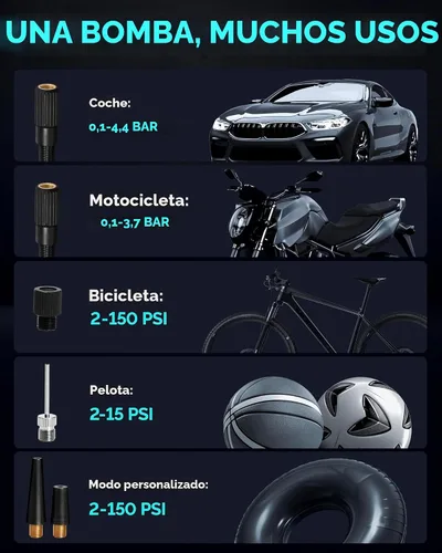 Miniatura 3 de Compresor de aire portátil para inflador de neumáticos, bomba de aire de 7500 mAh para neumáticos de automóvil, bomba de neumáticos inalámbrica