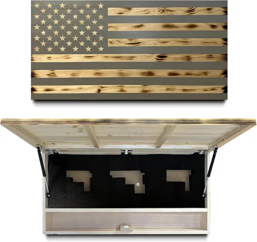 Miniatura 9 de Caja fuerte grande con la bandera estadounidense para armas – Acceso rápido oculto para rifles, escopetas y pistolas – Muebles de ocultación de Rojo