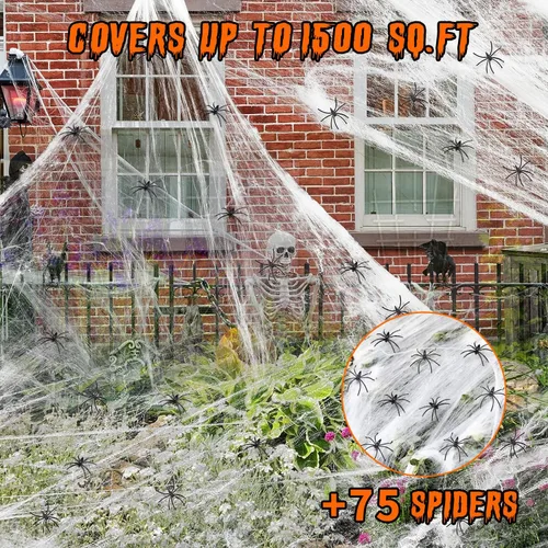 Miniatura 2 de swagon Telaraña de Halloween de 1,600 pies cuadrados con 75 arañas falsas extra, telarañas súper elásticas, telarañas blancas, telarañas