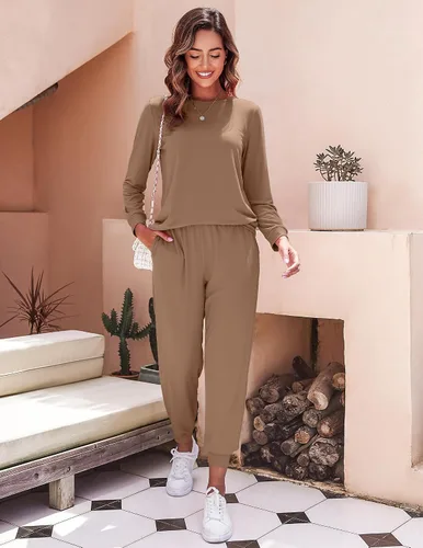 Miniatura 146 de Ekouaer Conjunto de pijama de manga larga para mujer, ropa de dormir suave con cuello redondo y bolsillos