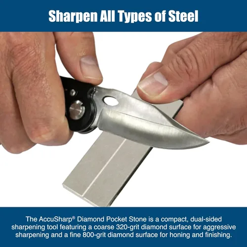 Miniatura 3 de AccuSharp Afilador de piedra de bolsillo con bolsa, piedra de afilar de doble cara de 3 pulgadas para cuchillos, anzuelos, camping, cuchillos