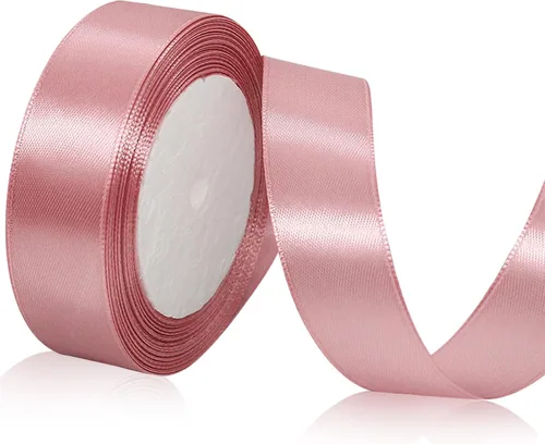 Cinta de satén rosa rosa para envoltura de regalo del día de la madre, cinta de oro rosa, 1 pulgada x 25 yardas, accesorios de ramo de flores, 2-Rosa
