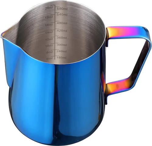 Miniatura 12 de Jarra de espuma de leche de 20 onzas, taza de acero inoxidable, perfecta para café con leche, capuchino, espumador de leche de acero inoxidable