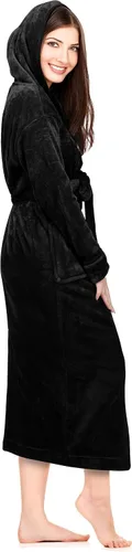 Miniatura 3 de NY Threads - Bata de baño de vellón con capucha para mujer, larga y afelpada