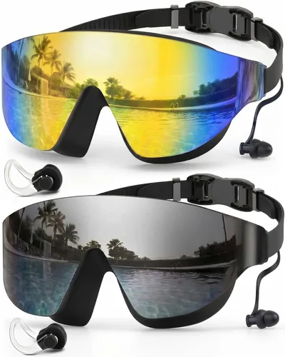 Miniatura 7 de Zoomsnail Swim Goggles 2 Pack, Rimless Wide View Swimming Goggles for Adult, Anti-Fog UV Leaking Pool Goggles for Men Women Verde y Púrpura