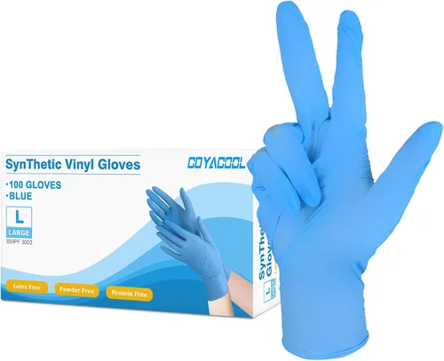 Miniatura 11 de Guantes desechables medianos, de mezcla de nitrilo y vinilo, sin látex, 100 unidades, guantes de grado alimenticio para limpieza, preparación de Azul