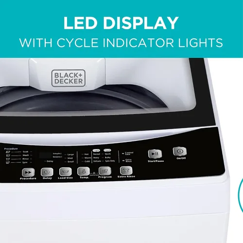 Miniatura 3 de BLACK+DECKER Lavadora portátil pequeña, lavadora para uso doméstico, lavadora portátil de 3.0 pies cúbicos con 6 ciclos, tapa transparente