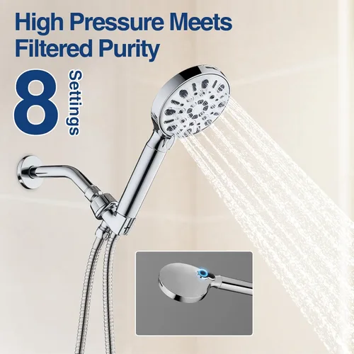 Miniatura 7 de Cabezal de ducha filtrado con 8 modos de pulverización, filtro de ducha de mano de alta presión para cabezal de ducha de filtro de agua dura